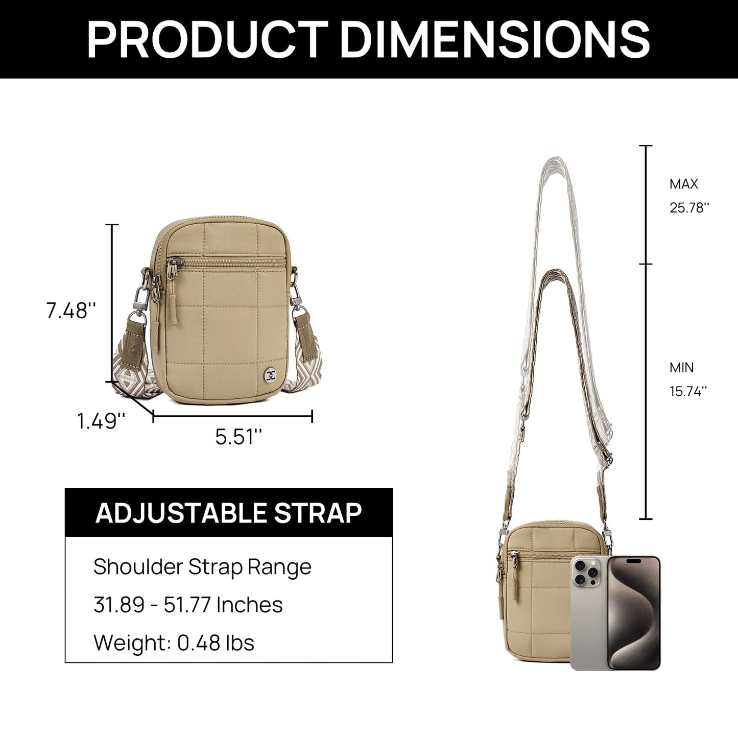 Telena Puffer Small Crossbody Bags for Women Cell Phone Purse Crossbody Bag Khaki