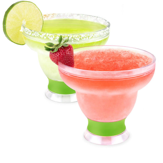 HOST FREEZE Margarita Glasses, Stemless Frozen Cocktail Cup, Double Wall Insulated Daiquiri Plastic Tumblers, Tequila Drinking Gift Green Set of 2