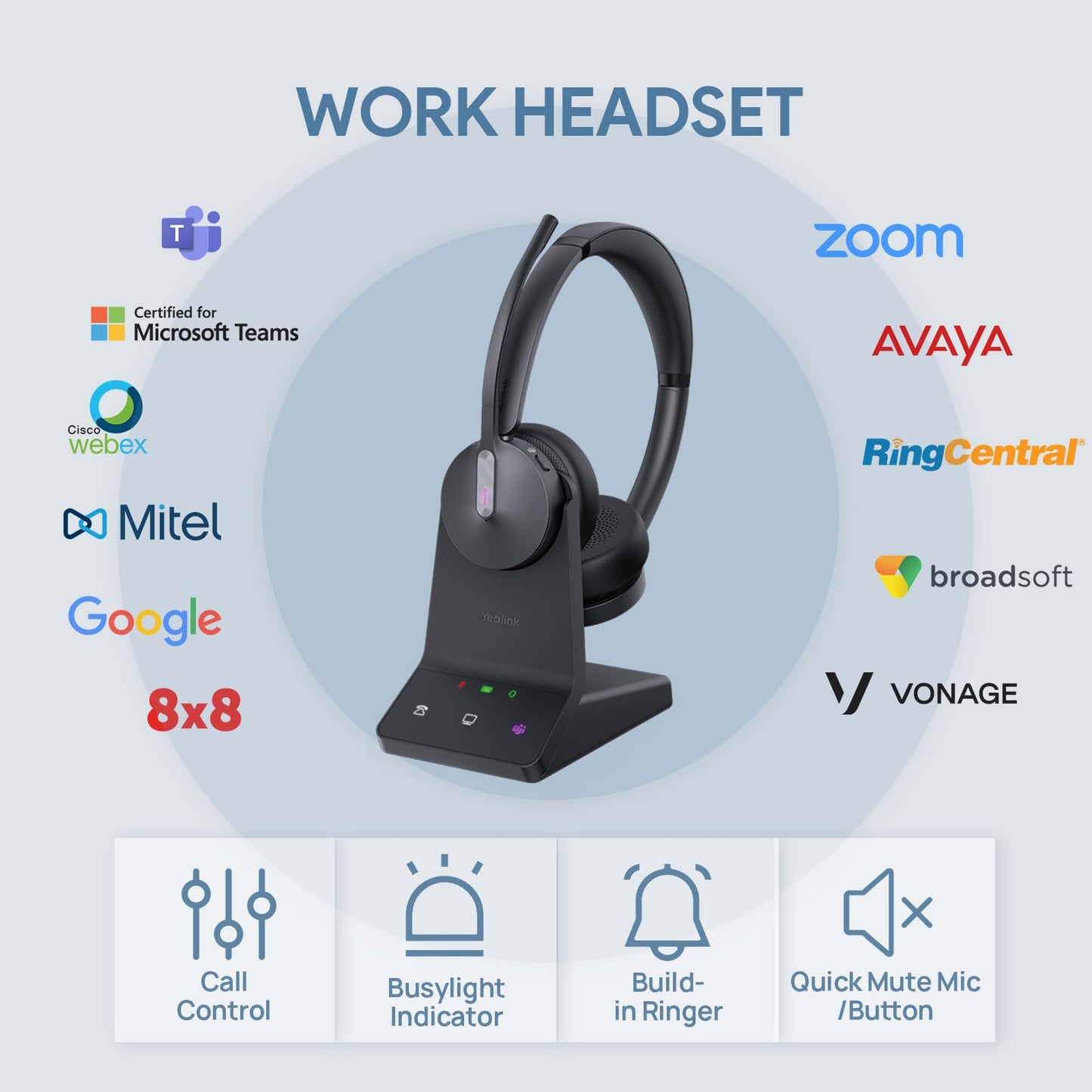 Yealink WH64 Dual Teams DECT & Bluetooth Wireless Headset, 606ft Range, Microsoft Certified, On Ear Work Wired Headphone with 3X Noise Cancelling Mic, 32 Talk Time, Office Desk IP Phone, PC,Computer