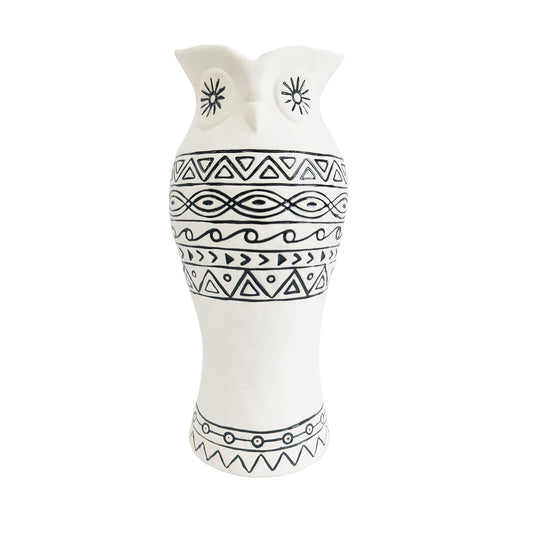 Handcrafted Owl Ceramic Flower Vase - Nordic Boho Farmhouse Centerpiece Owl Decor for Coffee Table& Shelf Living Room Decorative with Pampas Grass