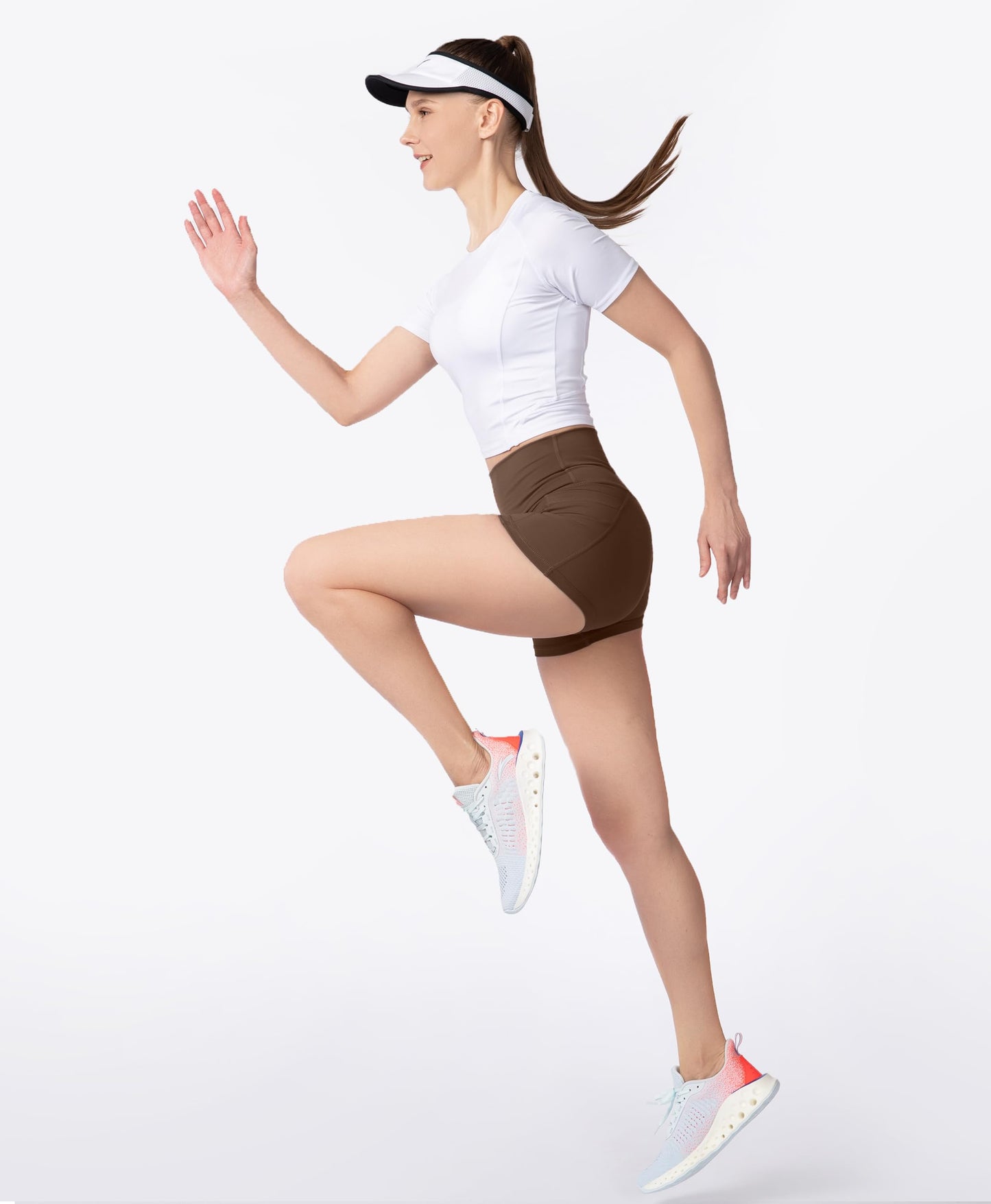 Women's High Waist Yoga Shorts with Side Pockets Tummy Control Running Gym Workout Biker Shorts for Women 3"(Brown, XXL)