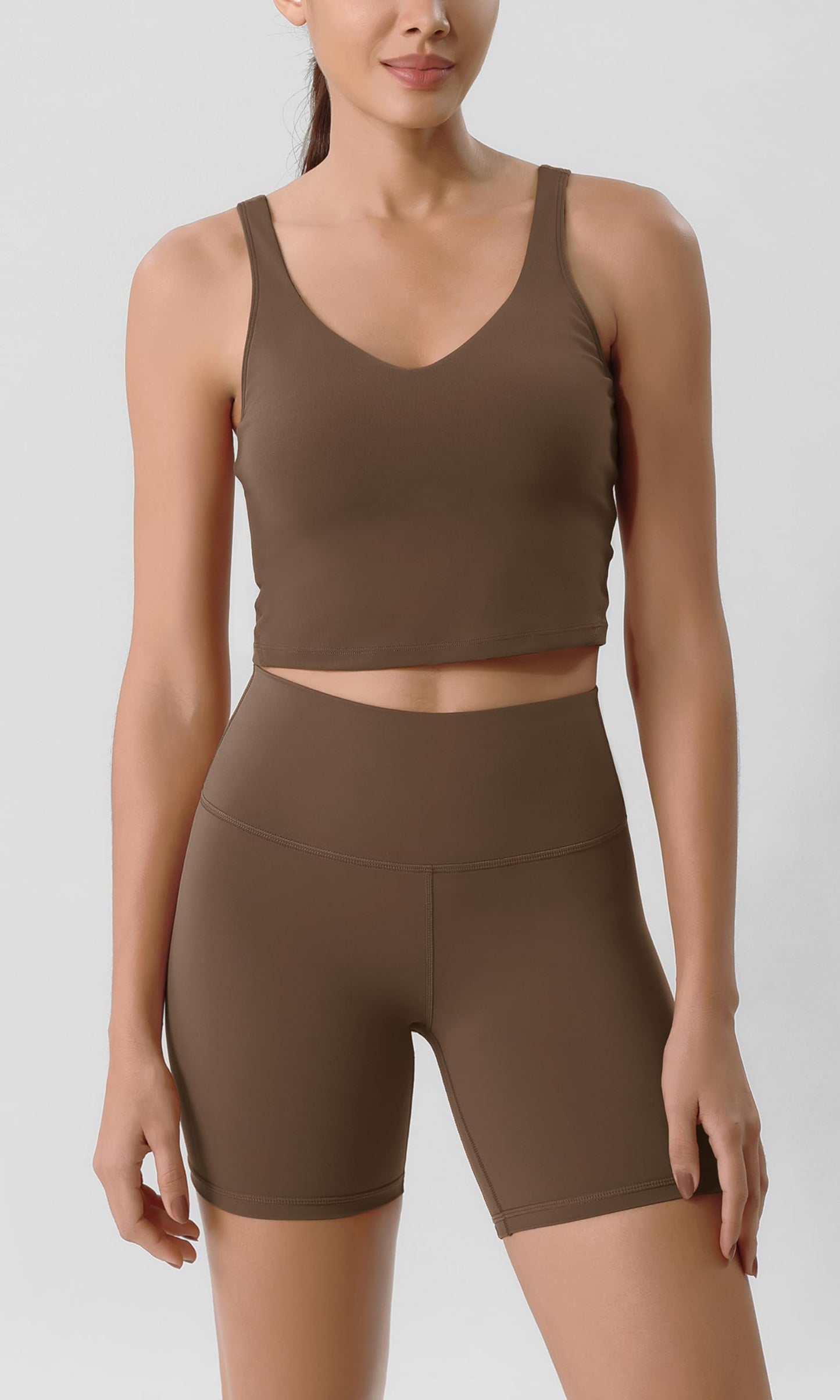 ODODOS ODLIFT Compression Shorts for Women, 6" Inseam High Waist Workout Biker Shorts with Inner Pocket, Brunette, Large