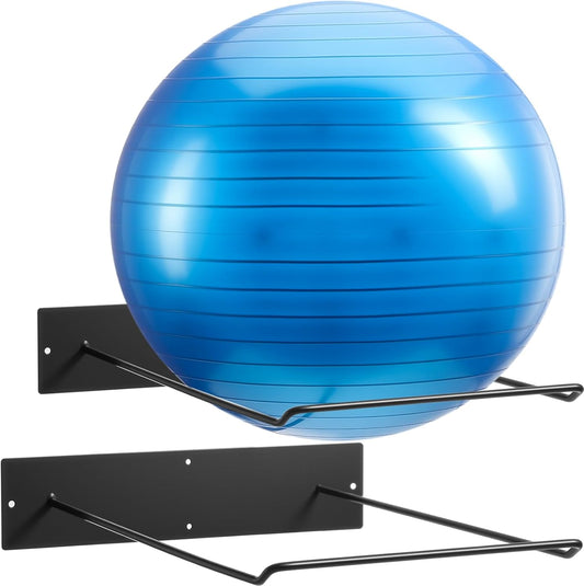 Threan 2 Pack Metal Medicine Ball Rack Wall Mounted 16.6'' Large Yoga Storage Ball Rack Thickened Black Sport Exercise Equipment Holder for Gyms Studios Home Space