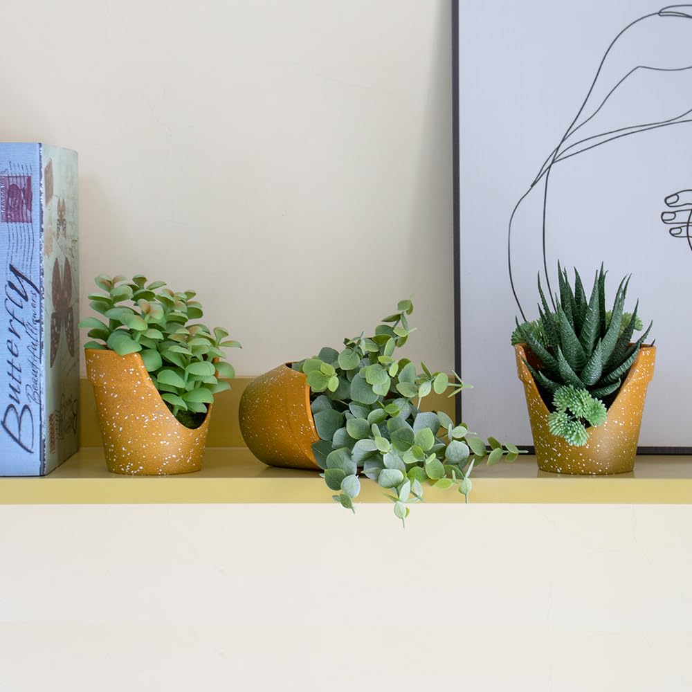 SENCID 3 Pack Small Artificial Succulents - Mini Plastic Pot Desktop Fake Plants for Desks, Bathrooms, Coffee Tables, Offices and Farmhouse Decor (Standing or Flat)