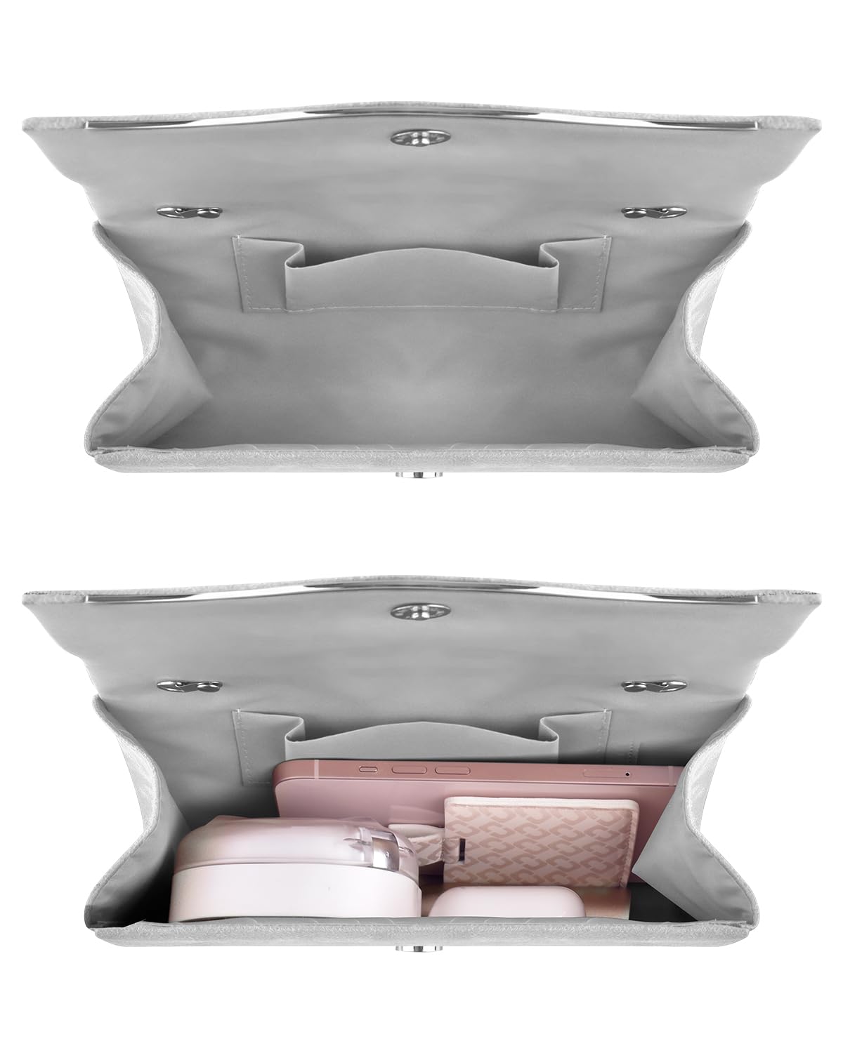 TINDTOP Clutch Purses for Women, Formal Evening Bags Suede Shoulder Envelope Party Handbags Wedding Cocktail Prom Clutches (Silver)