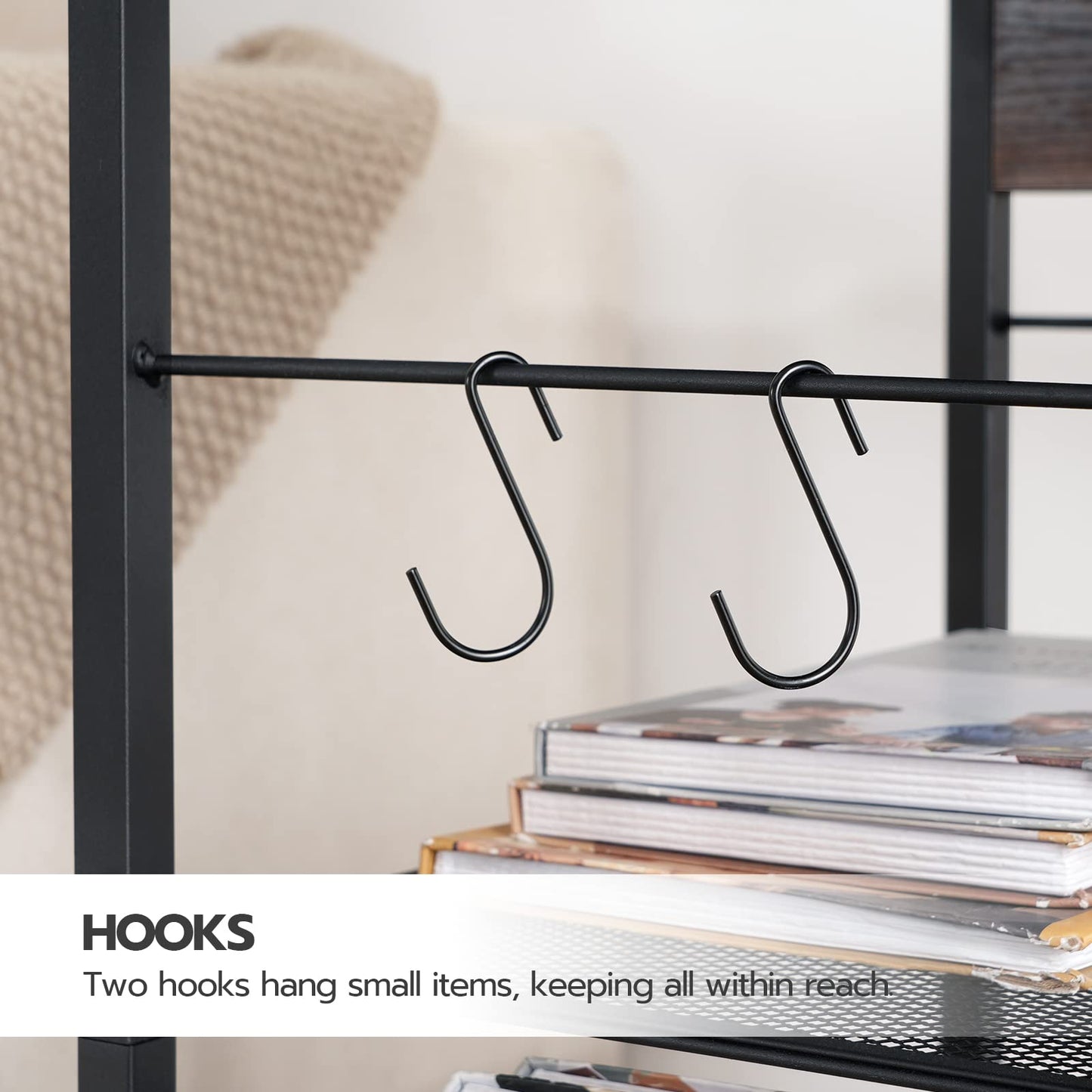 HOOBRO Industrial Printer Stand, 3-Tier Mobile Printer Table, Rolling Cart with Power Outlets and USB Ports, Home Printer Stand with 2 Hooks, for Office, Living Room, Rustic Brown BF22UPS01