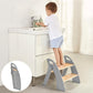 Wooden 2 Step Stool for Kids Bathroom Sink Foldable Anti-Slip 2-Step for Toilet Potty Training, Child Stepping Stool for Kitchen Nursery Bedroom, Sturdy Non Slip Adult Stool for Closet Grey