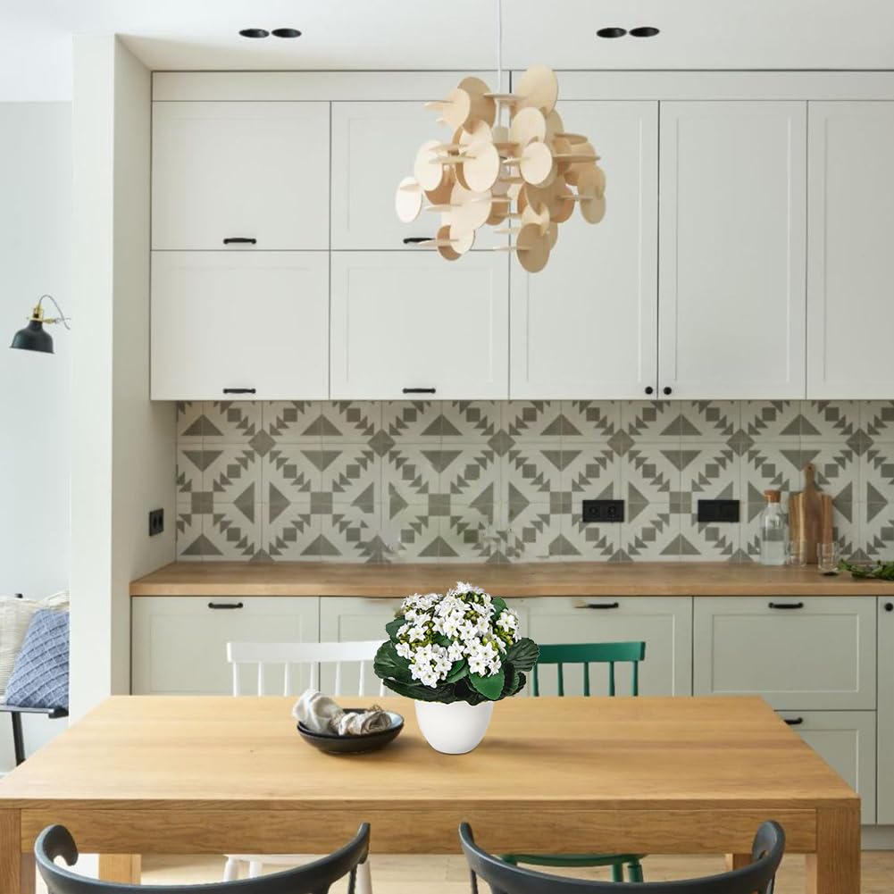 Kalanchoe Artificial Flowers Bush White Faux Silk Flowers Artificial Plants & Flowers in Vase Small Potted Plant Fake Flower with Pot Arrangement Home Decor Office Bathroom Shelf Desk Decoration