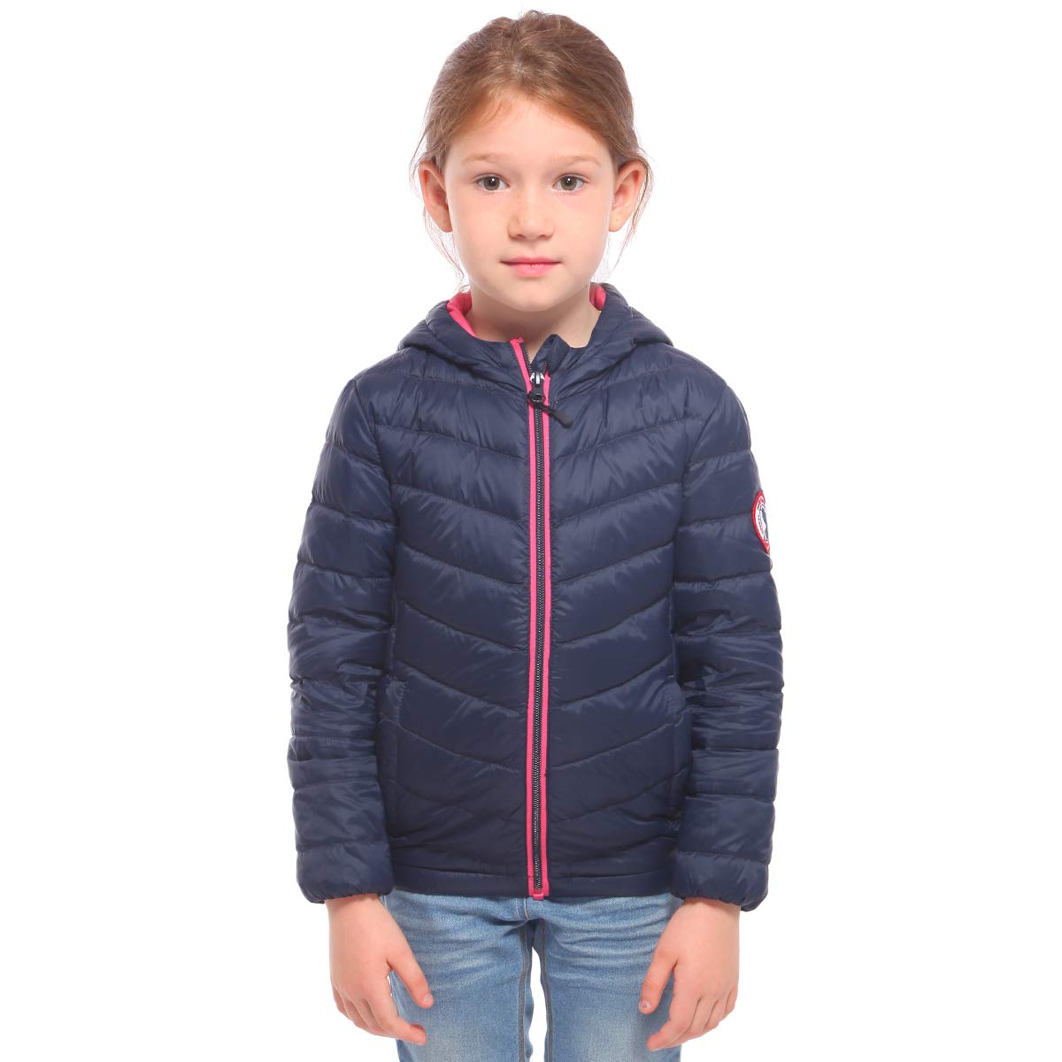 Rokka&Rolla Girls' Ultra Lightweight Hooded Packable Puffer Down Jacket,Dark Navy,S (6/7)