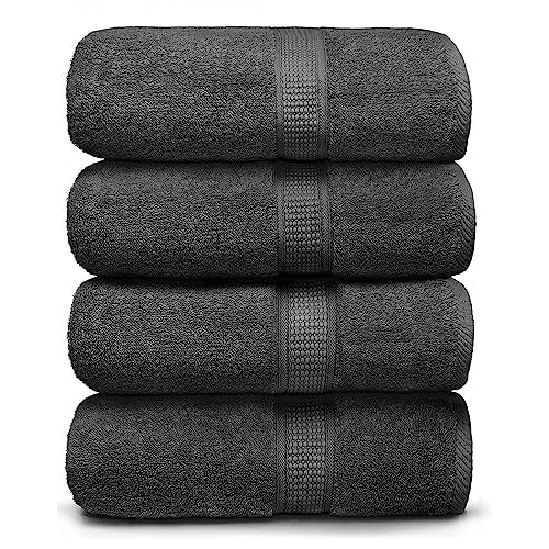 Ariv Premium Bath Towels Pack of 4, 100% Cotton, Large 30" x 52", Super Soft, Highly Absorbent, Quick Dry, Durable, Comfortable, Great Value & Quality, Perfect for Home & Bathroom - Grey
