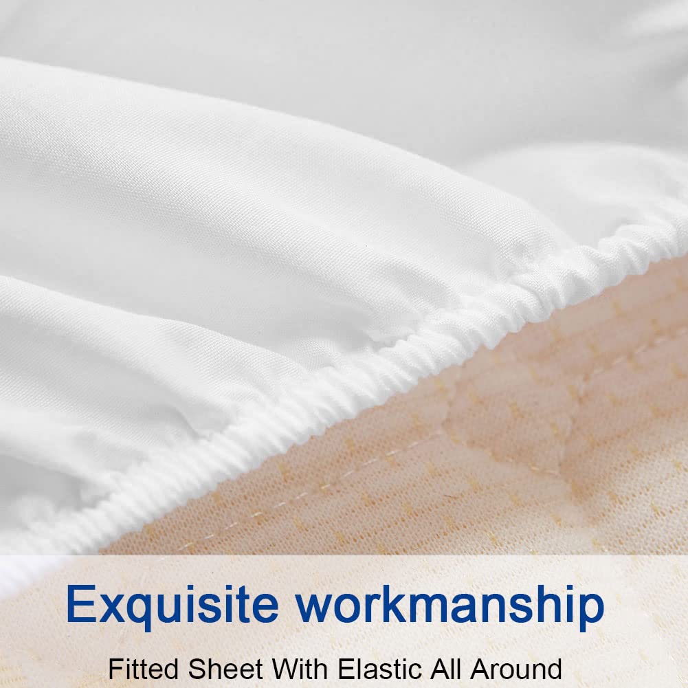 SONORO KATE Bed Sheet Set Super Soft Microfiber 1800 Thread Count Luxury Egyptian Sheets 16-Inch Deep Pocket Wrinkle and Hypoallergenic-4 Piece(Queen White)