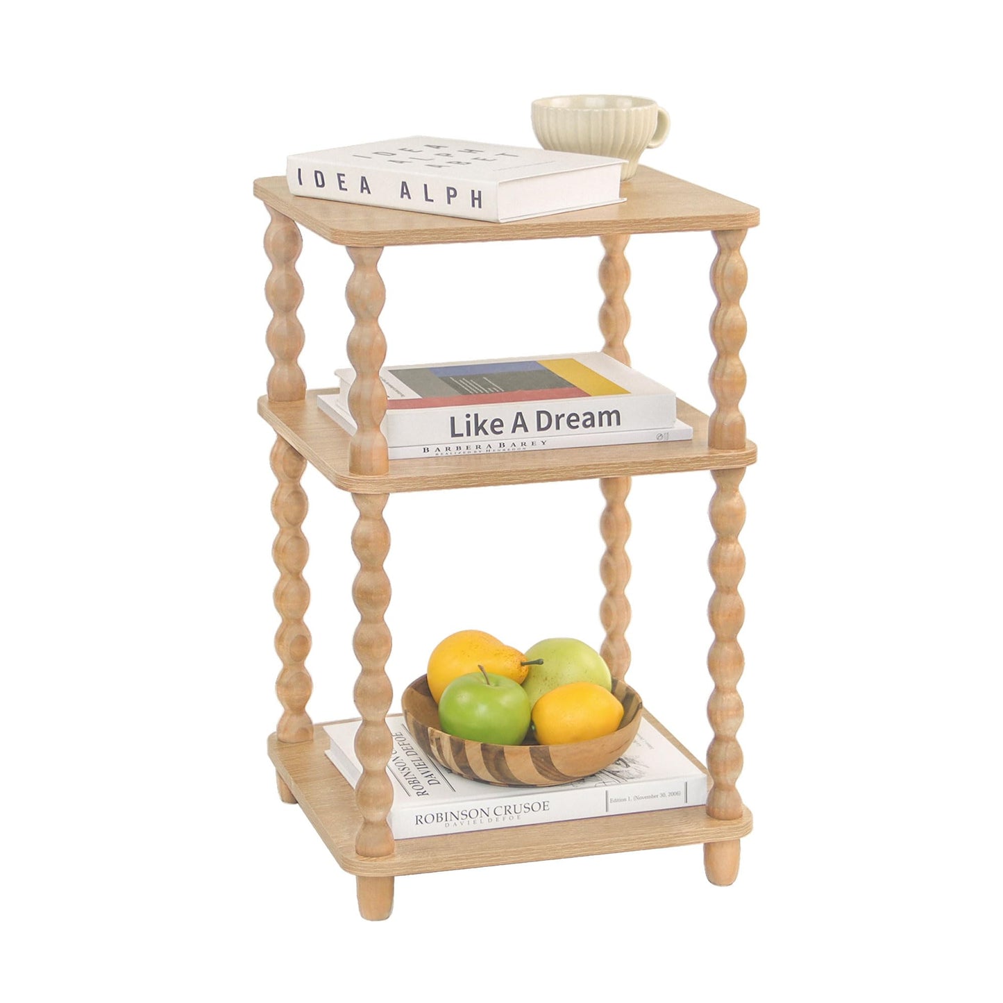 Fultyle End Table, Modern Side Table with 3 Tier Open Shelf, Small Table Bed Side Tables Bedroom for Small Spaces, Living Room and Office (Rustic Walnut)