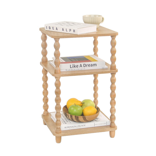 Fultyle End Table, Modern Side Table with 3 Tier Open Shelf, Small Table Bed Side Tables Bedroom for Small Spaces, Living Room and Office (Rustic Walnut)