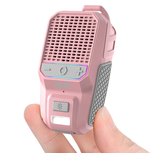 GBEAST Wearable Bluetooth Speaker with RGB, IPX6 Waterproof Clip-On Portable Speaker with 30H Playtime - Built-in Mic Hands-Free for Jobsite/Outdoor/Golf, TWS Portable Speakers（Pink）
