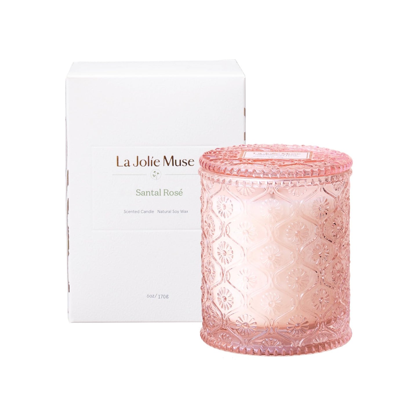 LA JOLIE MUSE Sandalwood Rose Candle, Scented Candles Gifts for Women, Natural Soy Candle, 6 oz 40 Hours Burn, Candles for Home Scented