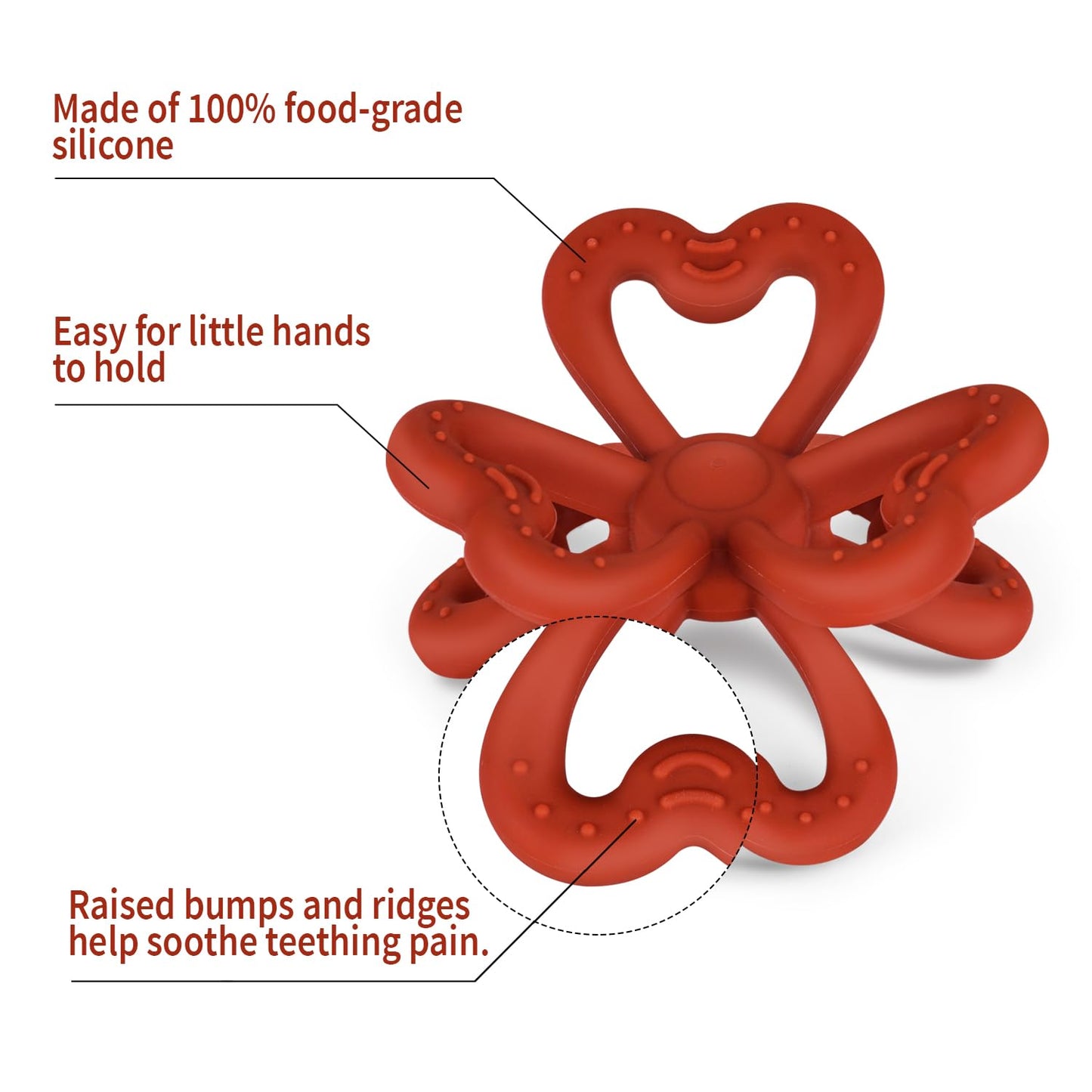 Haakaa Silicone Clover Teether - Food Grade Silicone Teething Toys for Babies 3-6 Months 6-12 Months, Soft & Easy Hold Chew Toy for Infant, BPA Free (Copper)
