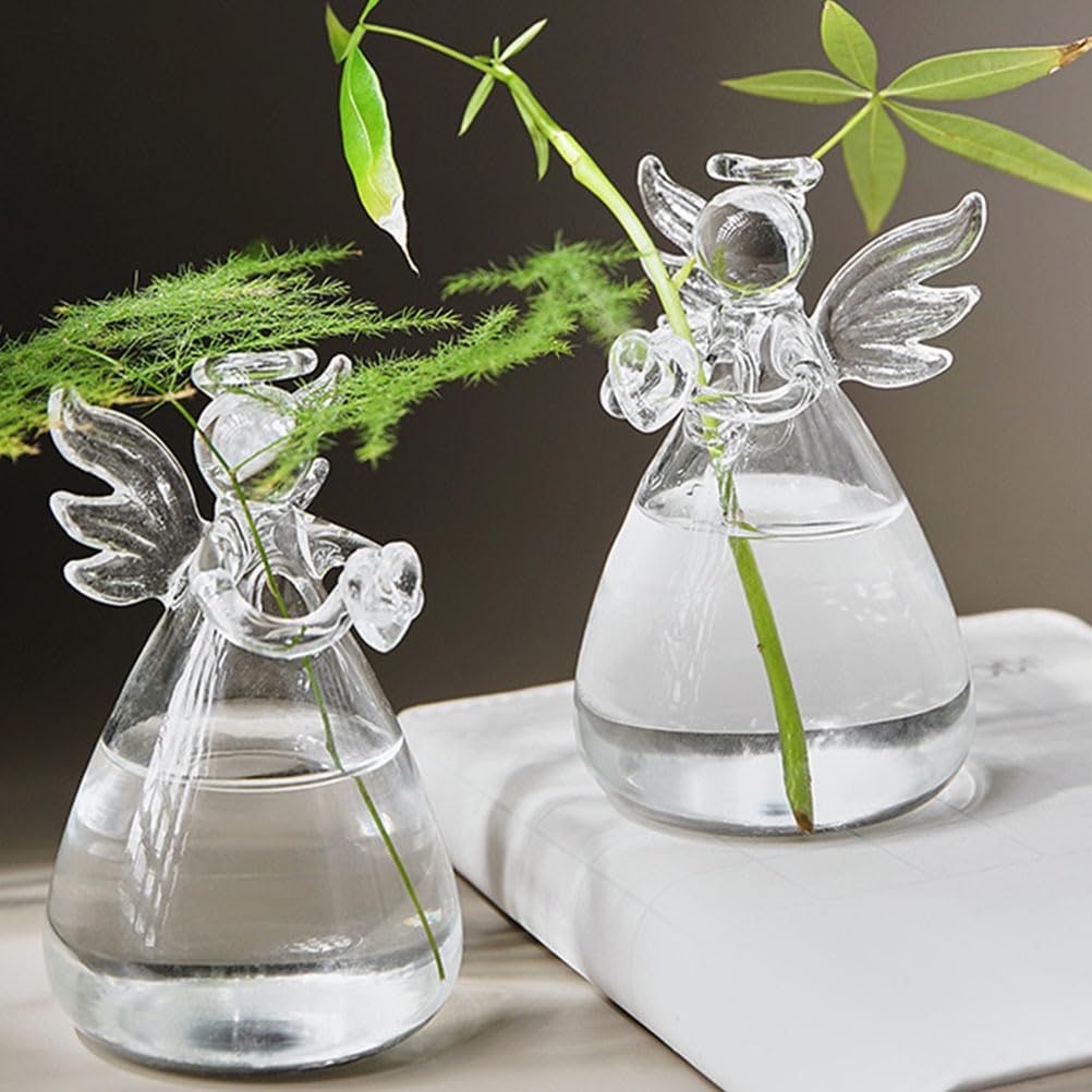 IMIKEYA Angel Hanging Glass Plant Vase: 2pcs Tiny Angel Flower Planter for Hydroponic Plants & Home Garden Decor