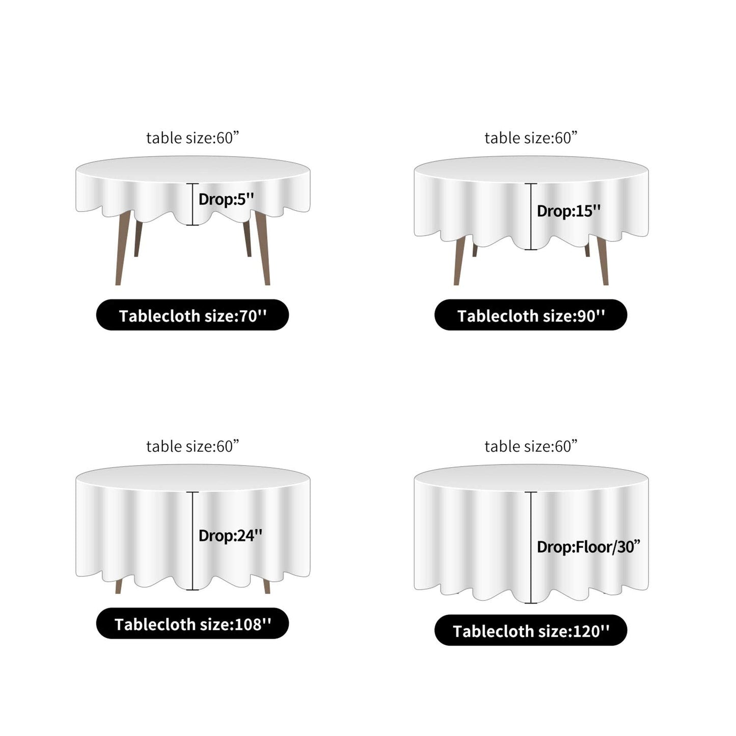 Ascoza 2pack 108 Inch Black Round Tablecloth in Polyester Fabric for Wedding/Banquet/Restaurant/Parties