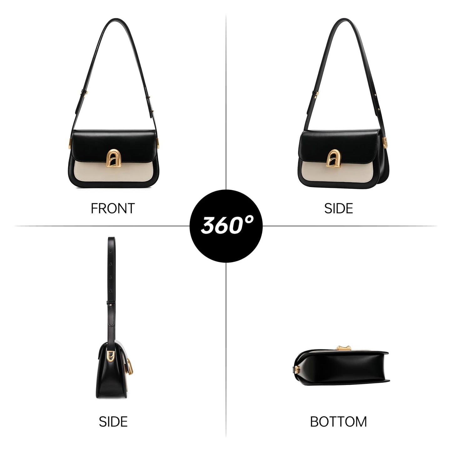 LA'FESTIN Genuine Leather Shoulder Purse for Women, Designer Handbag with Adjustable Strap, Going Out Crossbody Bag (White)