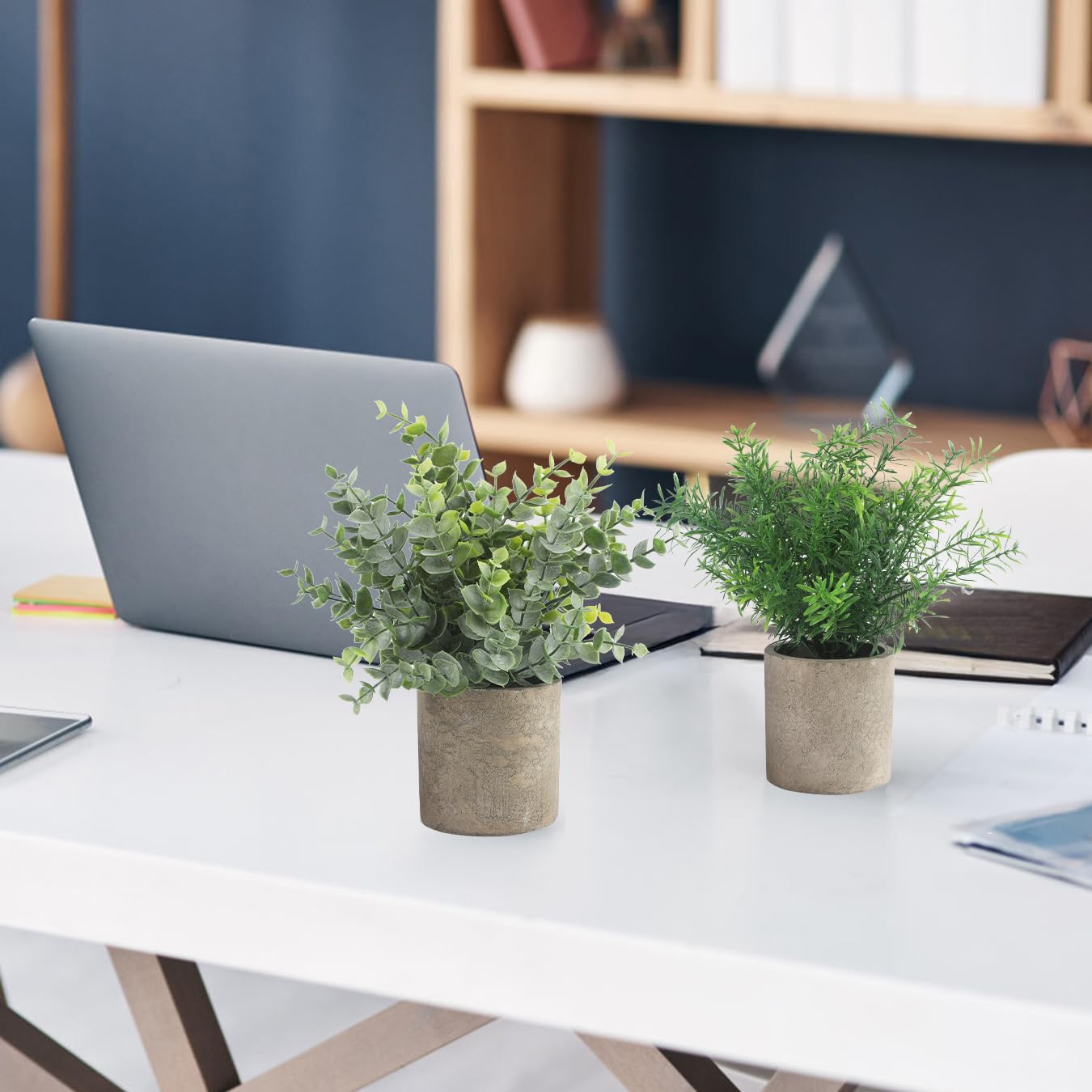 ALAGIRLS 4 Packs Fake Plants Small Artificial Plants Indoor Eucalyptus Rosemary Succulents Plants Potted Faux Plants for Home Indoor Office Bathroom Living Room Decor