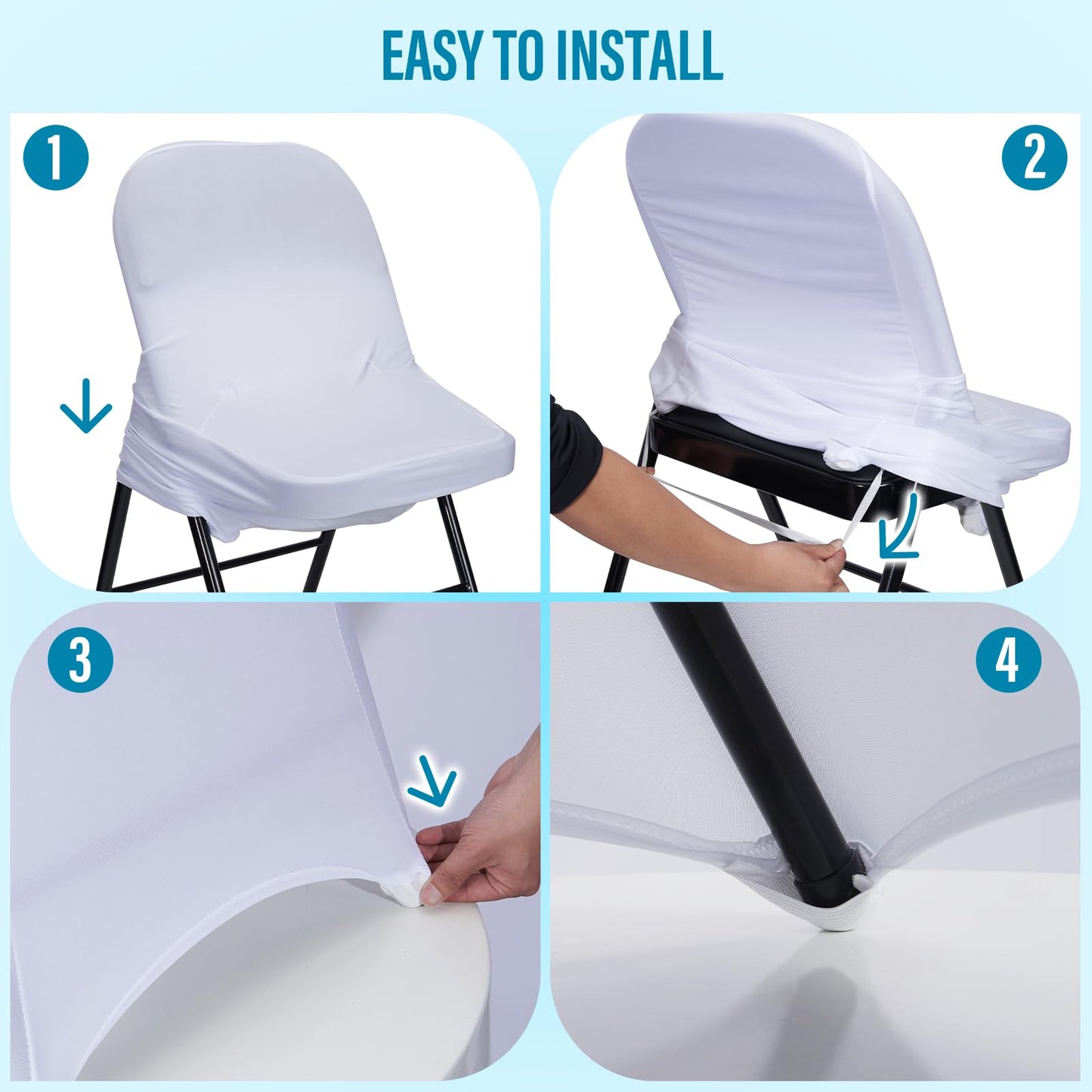 LEBENGURU Stretch Spandex Folding Chair Covers 30PCS, Universal Elastic Fitted Chair Cover Protector for Wedding, Party, Banquet, Holidays, Celebration, Decoration (White)