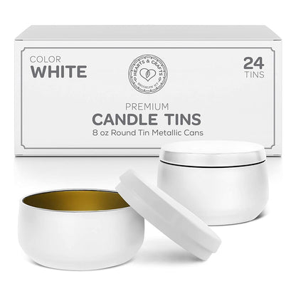 Hearts and Crafts 24-Pack of Round Metal Candle Jars with Lids - 8oz Candle Making Supplies for DIY Crafts, Storage, and Organizing - Empty Tin Containers for Gifts or Small Essentials - Gold