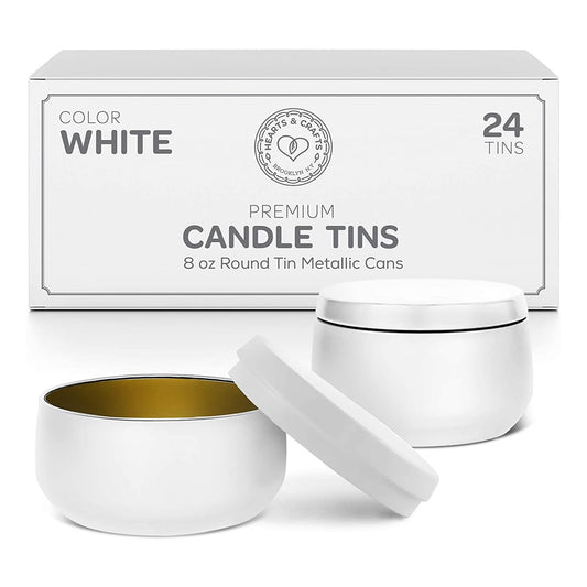 Hearts and Crafts 24-Pack of Round Metal Candle Jars with Lids - 8oz Candle Making Supplies for DIY Crafts, Storage, and Organizing - Empty Tin Containers for Gifts or Small Essentials - Gold