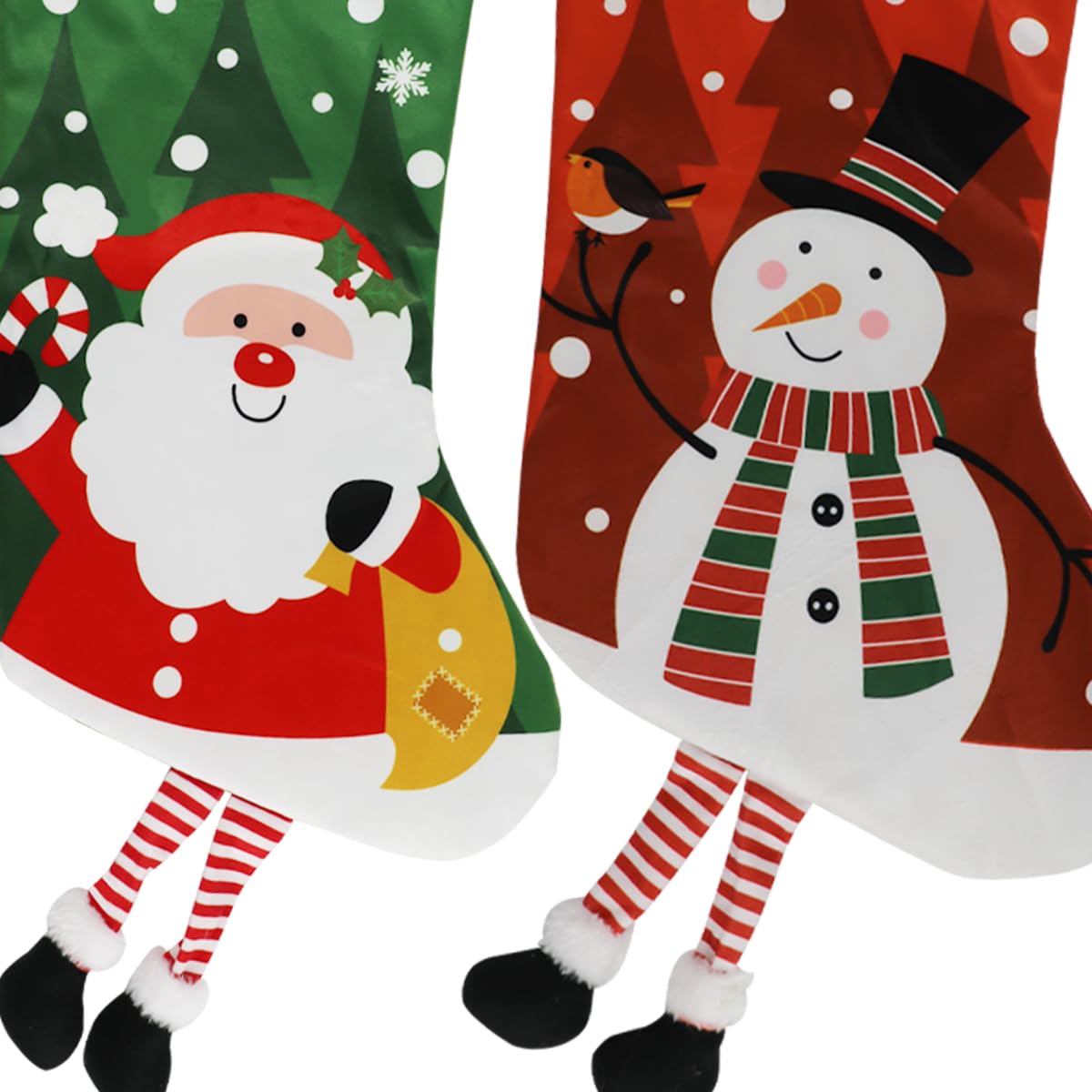 PJHAJH 2 Pack 2025 New Personalized Christmas Stocking 18" Large Christmas Santa Claus & Snowman Stocking Custom Christmas Stocking Holiday Party Decoration Stocking for Christams Decor,Holiday