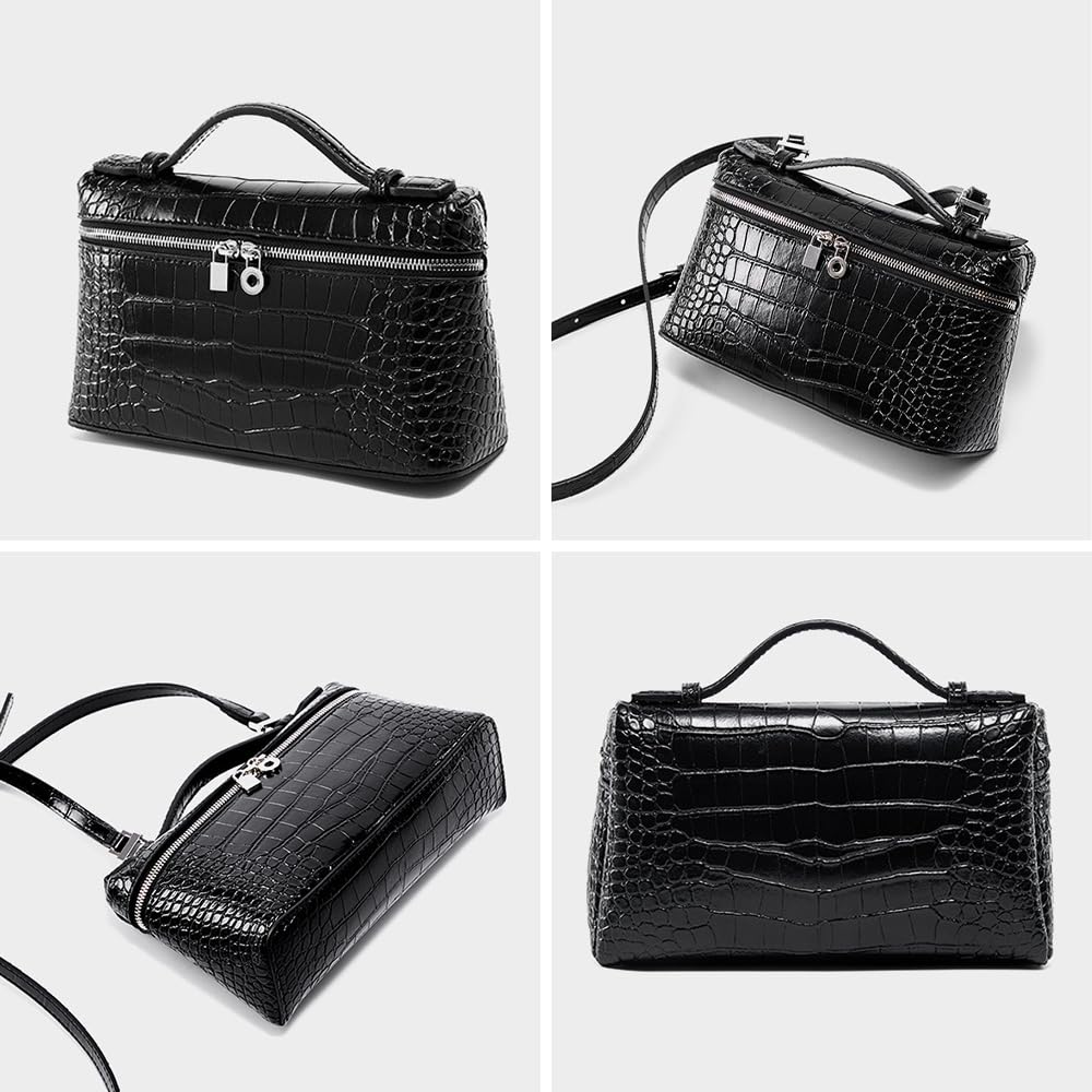 Rejolly Crossbody Bag for Women Small Top-Handle Pouch Purse Designer Shoulder Handbag Quiet Luxury Leather Trendy Purse Crocodile Black