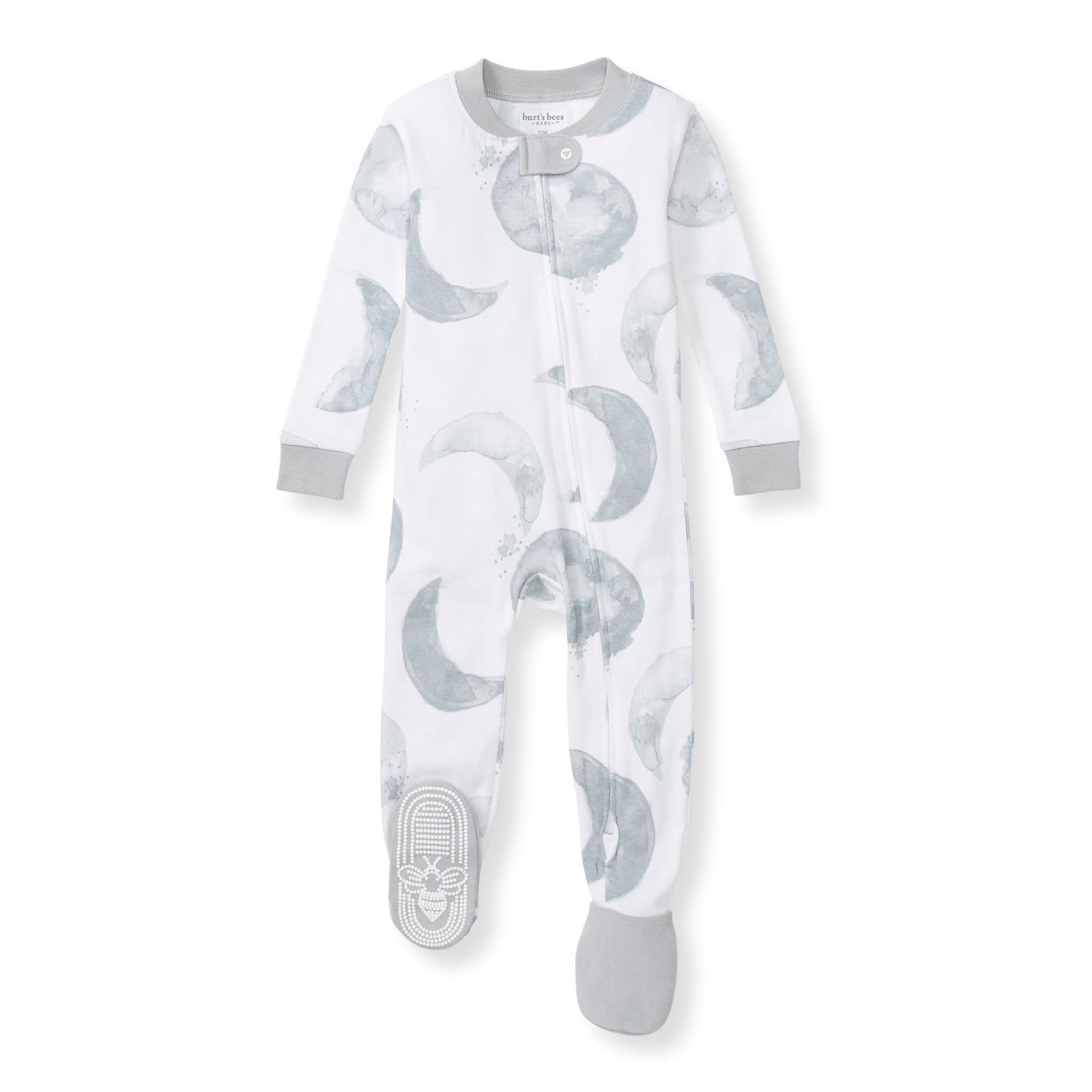 Burt's Bees Baby Baby Boy's Sleeper PJs, 100% Organic Cotton, One-Piece Footie, Zip Up Jumpsuit, Snug Fit Pajamas, Hello Moon Light Blue, 24 Months