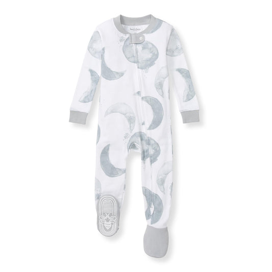 Burt's Bees Baby Baby Boy's Sleeper PJs, 100% Organic Cotton, One-Piece Footie, Zip Up Jumpsuit, Snug Fit Pajamas, Hello Moon Light Blue, 24 Months