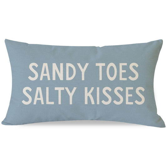 PANDICORN Summer Beach Throw Pillow Covers 12x20 Inch Sayings Sandy Toes and Salty Kisses Nautical Pale Blue Outdoor Decorations Lumbar Decorative Cushion Case for Home Living Room Sofa Couch Decor