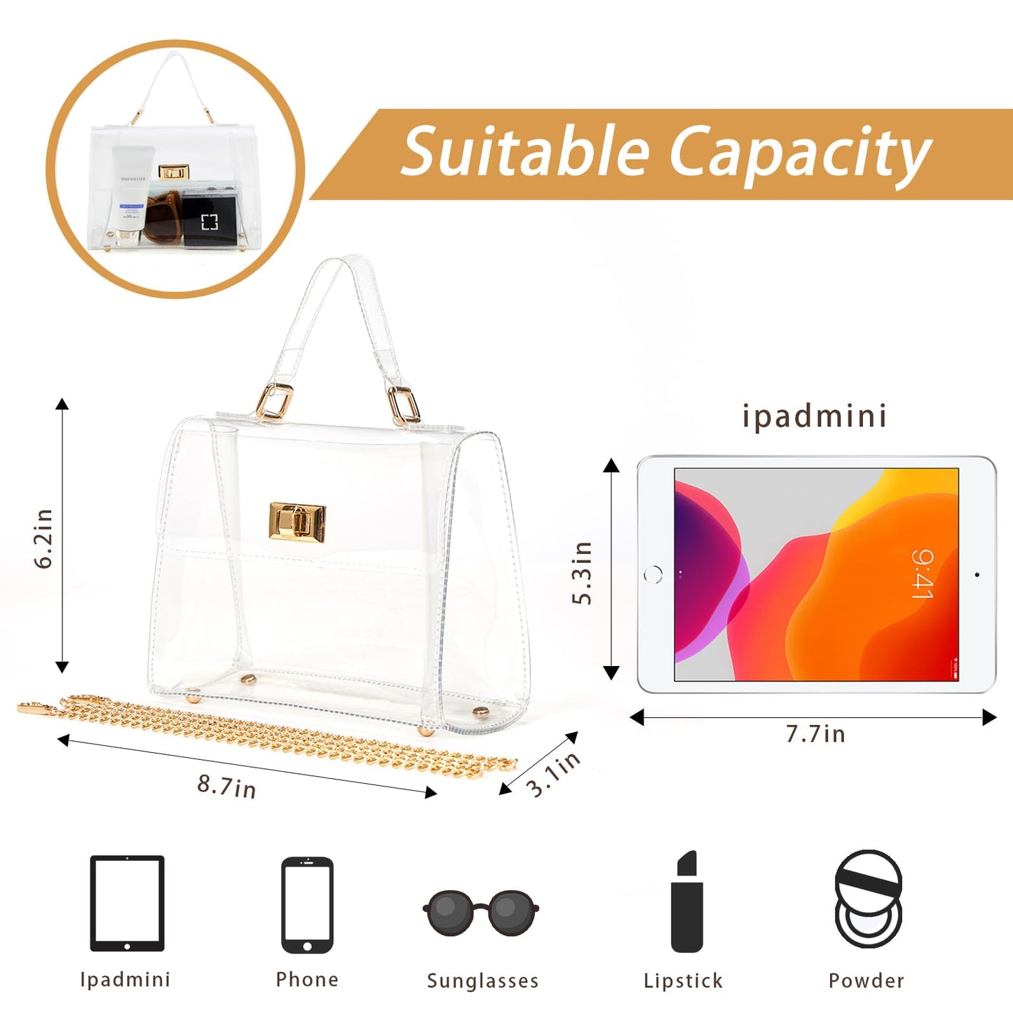 VUIASK Clear Bag For Stadium Events, Clear Purse For Women, Trendy Gift, Shoulder Bag & Fashion Handbags Stadium Approved Events Festivals