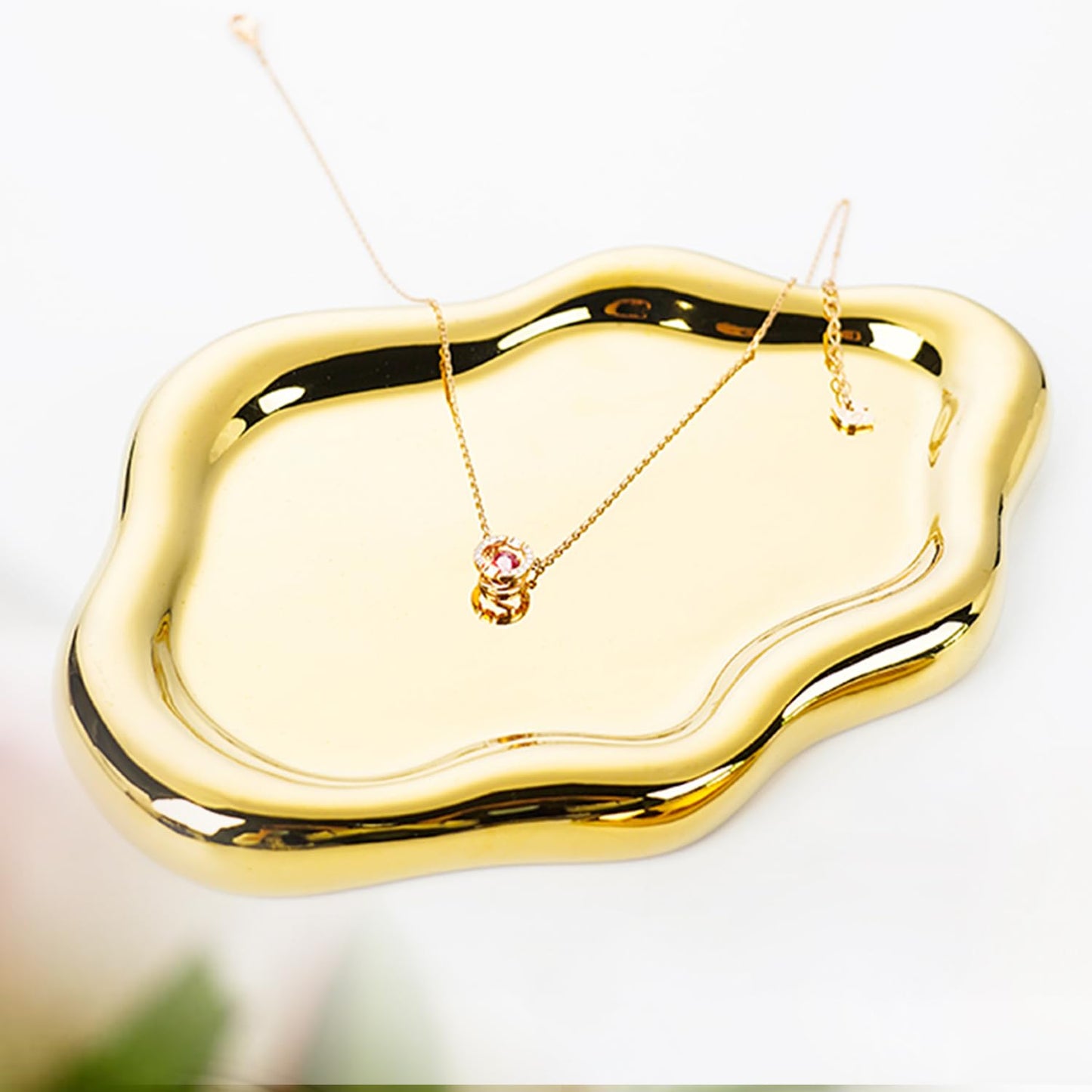 Ceramic Jewelry Dish for Women, Jewelry Tray Trinket Dish, Irregular Cloud Shape Ceramic Plate, Watch Keys Tray Ring Dish Holder for Mother's Day/Christmas/Thanksgiving/Birthday Gift(Gold)