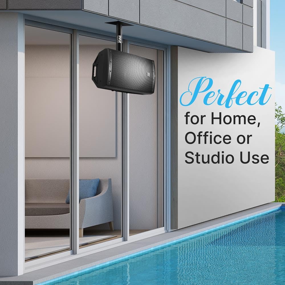 Pyle Speaker Wall Ceiling Mount Stand - Black Speaker Mounting Bracket w/ Adjustable Swivel Tilt, Retractable Telescopic Arm - Home Surround Sound System Bookshelf Satellite Speakers PSTNDC31 (Pair)