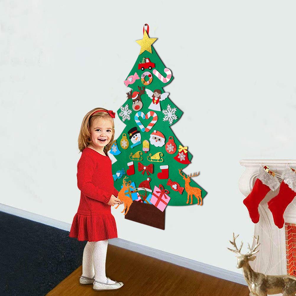 OurWarm DIY Felt Christmas Tree for Kids, 3ft Christmas Tree with 30pcs Glitter Ornaments for Kids Xmas Gifts Christmas Door Wall Hanging Decorations