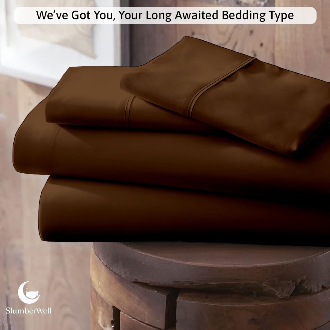 SlumberWell 4 Piece Luxury Soft Microfiber Fitted Bed Sheet Set for Campers, 8 to 12 Inch Deep Pocket, RV Three Quarter 48 x 75 3/4 Full Bunk, Chocolate