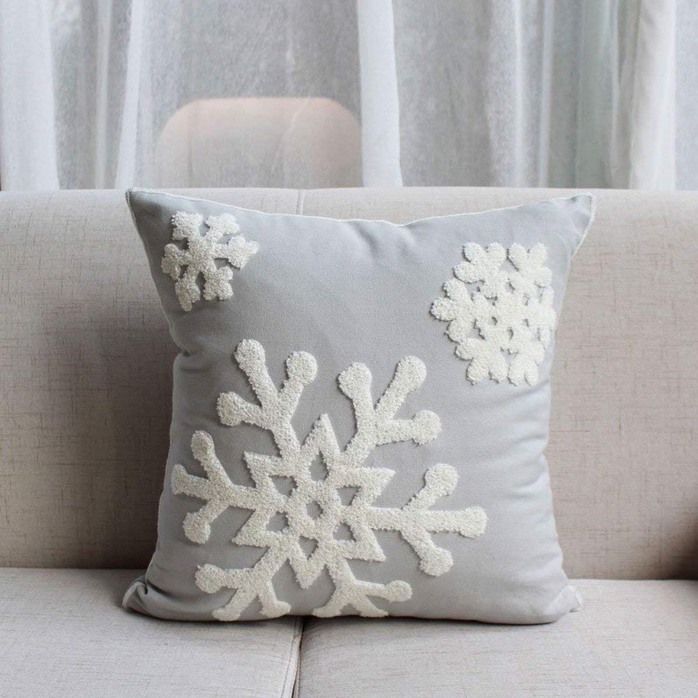 Elife Soft Square Christmas Snowflake Home Decorative Canvas Cotton Embroidery Throw Pillow Covers 18x18 Cushion Covers Pillowcases for Sofa Bed Chair (1 Pair, Grey)