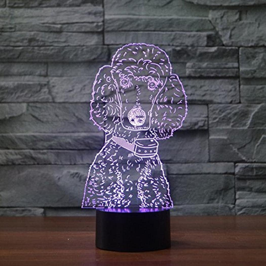 3D Poodle Night Light Powered Remote Control Touch Switch 16 Color Change LED Table Desk Lamp Acrylic Flat ABS Base USB Charger Home Decoration Toy Birthday Xmas Kid Children Gift