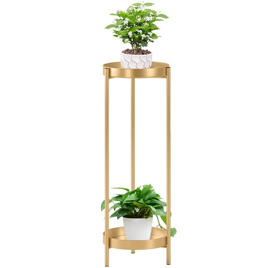 Philodwell Metal Gold Tall Plant Stand Indoor or Outdoor - 30 inch 2 Tier Modern Corner Planter Shelf Rack with 2 Removable Display Shelves(10 inch) for Bedroom Living Room Balcony