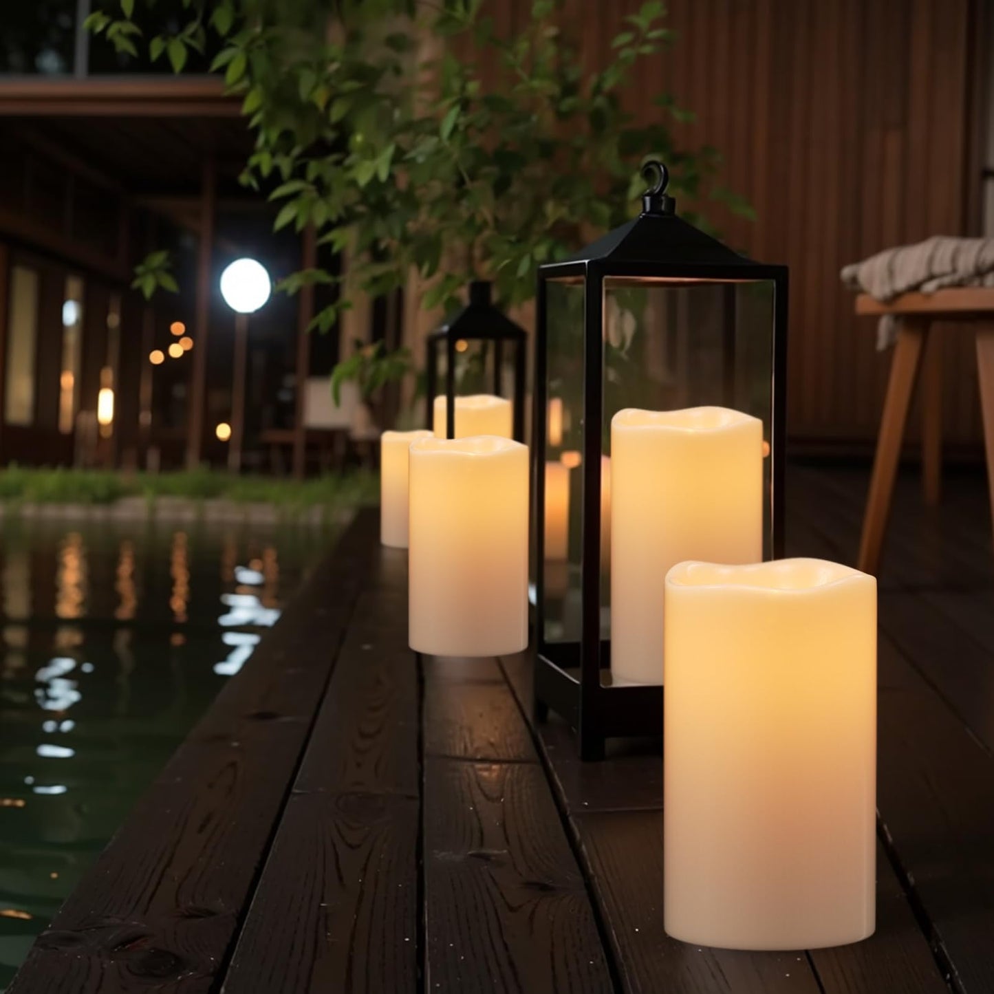 DRomance Solar Flameless Pillar Candles Outdoor Waterproof Dusk to Dawn Solar Rechargeable Battery LED Flickering Fake Candles White Plastic Patio Porch Garden Lantern Decor(2 Pack, 3" D x 5" H)