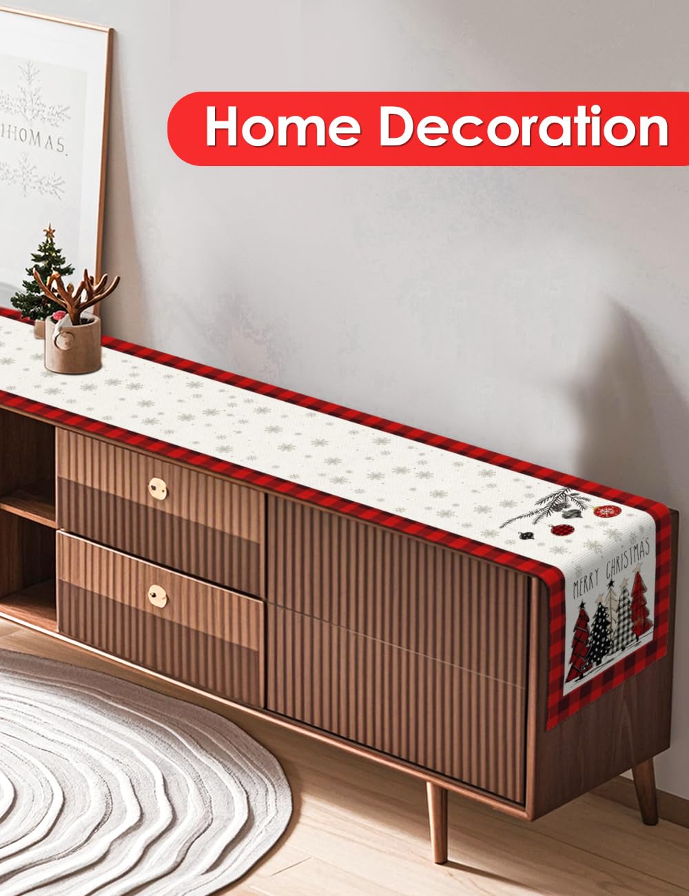 TOYPOPOR Set of 2 Christmas Table Runner, TOYPOPOR 2Pcs Buffalo Linen Christmas Trees Dining Table Runner for Xmas Holiday Seasonal Winter Decoration Indoor Outdoor Party Wedding - 72Inches