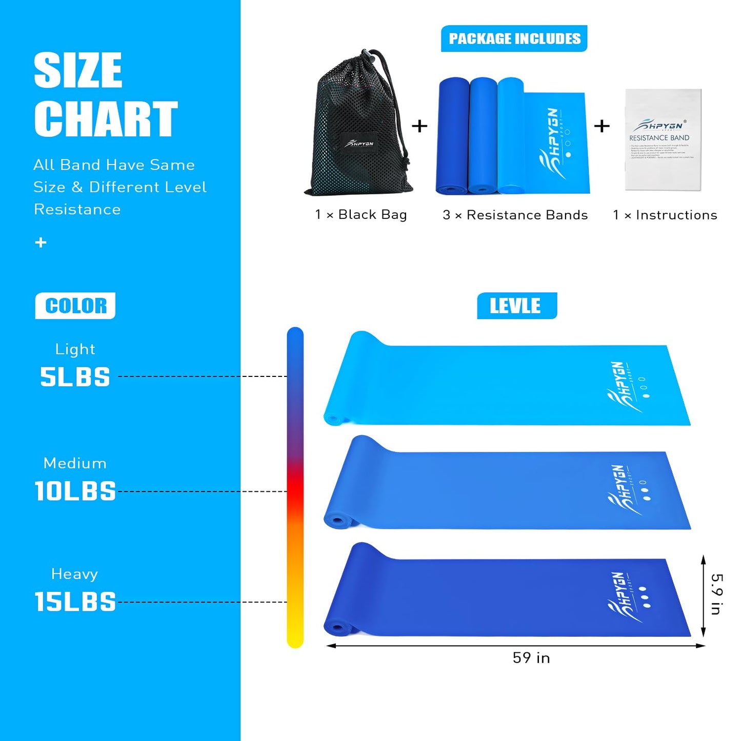 HPYGN Exercise Bands, Resistance Bands for Working Out Women and Men, Physical Therapy, Yoga, Pilates, Rehab, Fitness, Strength Training Starter Set Suitable for Home Workouts or The Gym Workouts