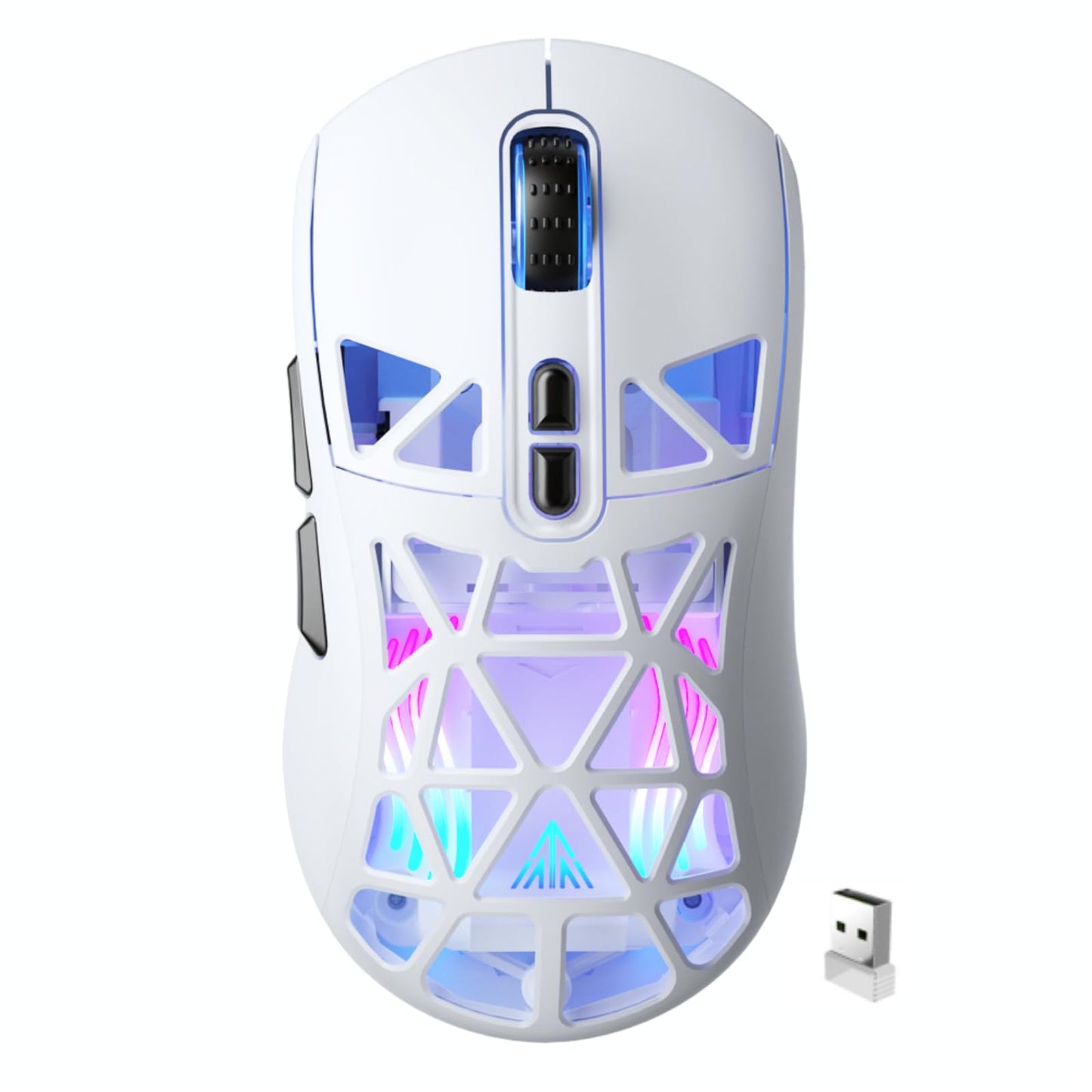 SM802 White Wireless Gaming Mouse,10000 DPI,Tri-Mode Wired/BT 5.0/2.4GHz Wireless Mouse Gaming with Side Button,RGB Programmable Macro Mouse for Laptop
