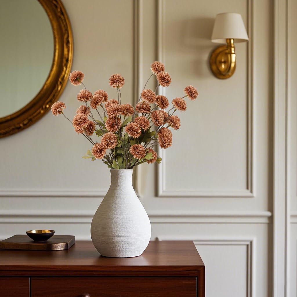 DuHouse 6pcs Artificial Flowers Faux Silk Pompon Mum,Silk Small Mini Chrysanthemum Ball with Stems for DIY Bouquets Centerpieces Vase Home Table Kitchen Decoration(Coffee)