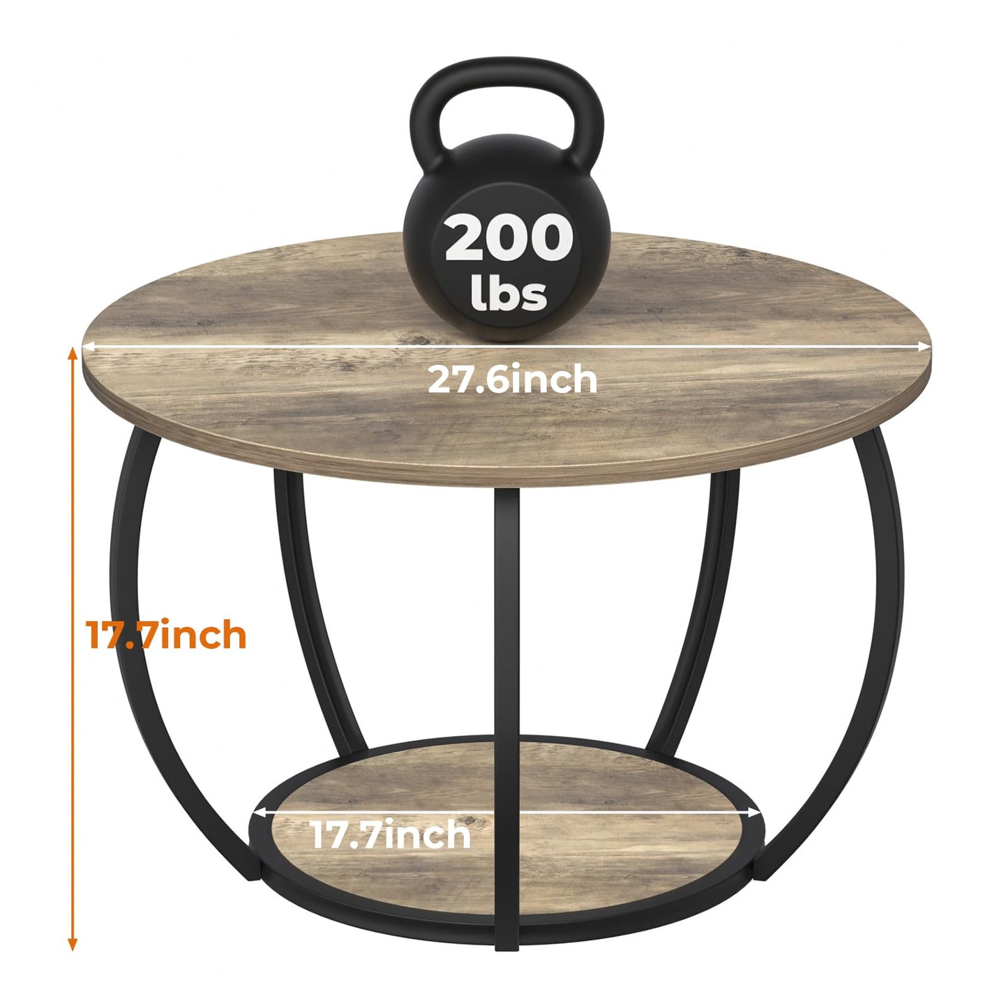 GreenForest Coffee Table Round for Living Room, 27.6 inch 2 Tier Small Tea Tables with Storage, Farmhouse Center Table with Adjustable Feet, Grey Wash