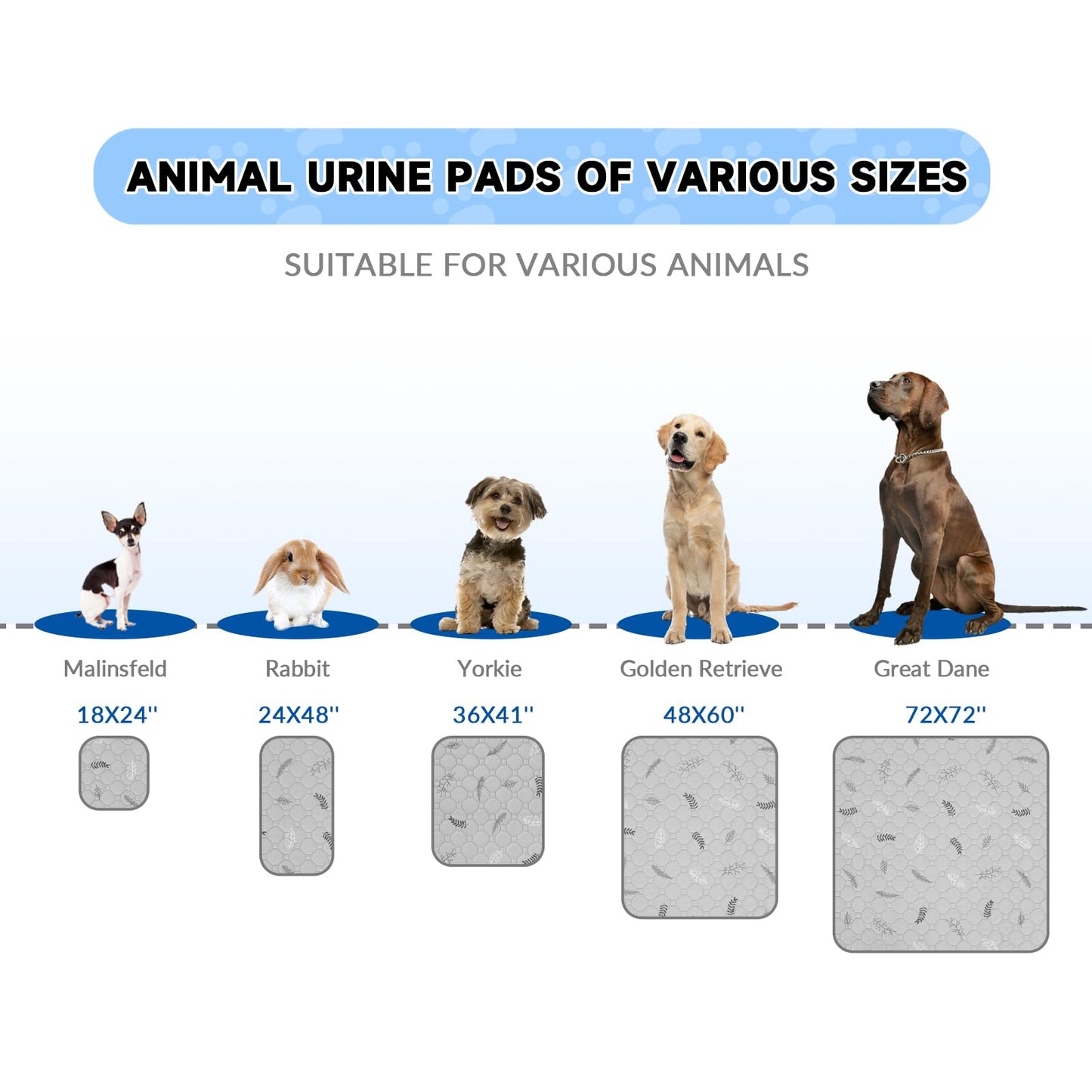 Sunheir Washable Pee Pads for Dogs - 2-Pack Thick Heavy Absorbency Reusable Pee Pads Prevent Leakage Non-Slip, Waterproof Pet Training Pads for Puppy Playpen, Crate, Whelping Box, Potty Training, Grey
