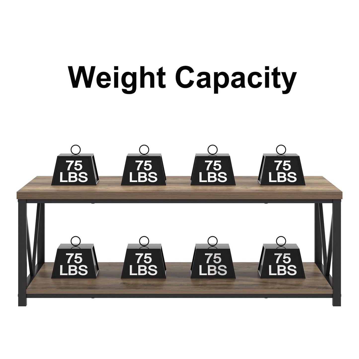 FOLUBAN Modern Coffee Table, Living Room Center Table with Storage, Wood and Metal Cocktail Table, Rustic Oak, 47 Inch