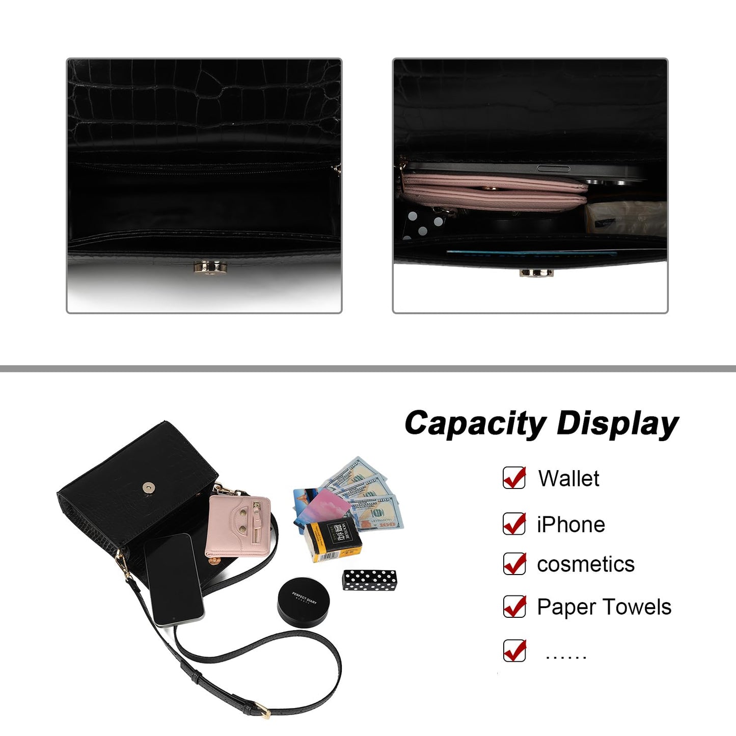 Gladdon Small Leather Crossbody Purse for Women Trendy Ladies Top Handle Shoulder Bags Black