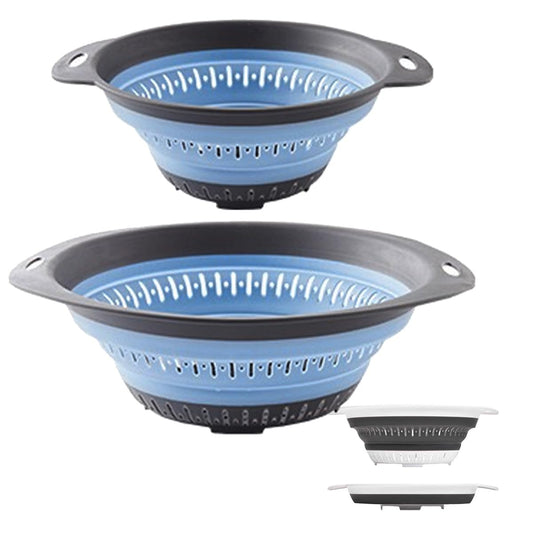 Collapsible Colander and Strainer,Silicone Strainer Colanders & Food Strainers,for Vegetable and Fruit, Kitchen Essentials (2, Blue, 1.3L+2.5L)